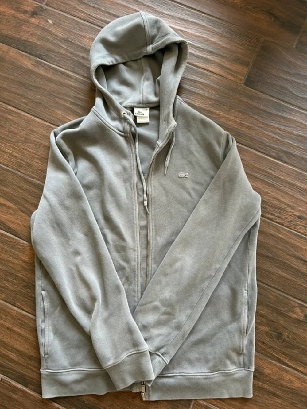 Lacoste Vintage Washed Full-Zip Hoodie Gray — Men’s L
